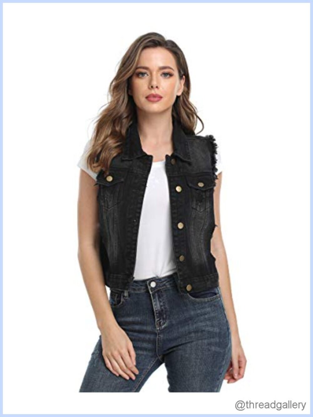Women Denim Vest Sleeveless Jean Vest with Chest Pockets